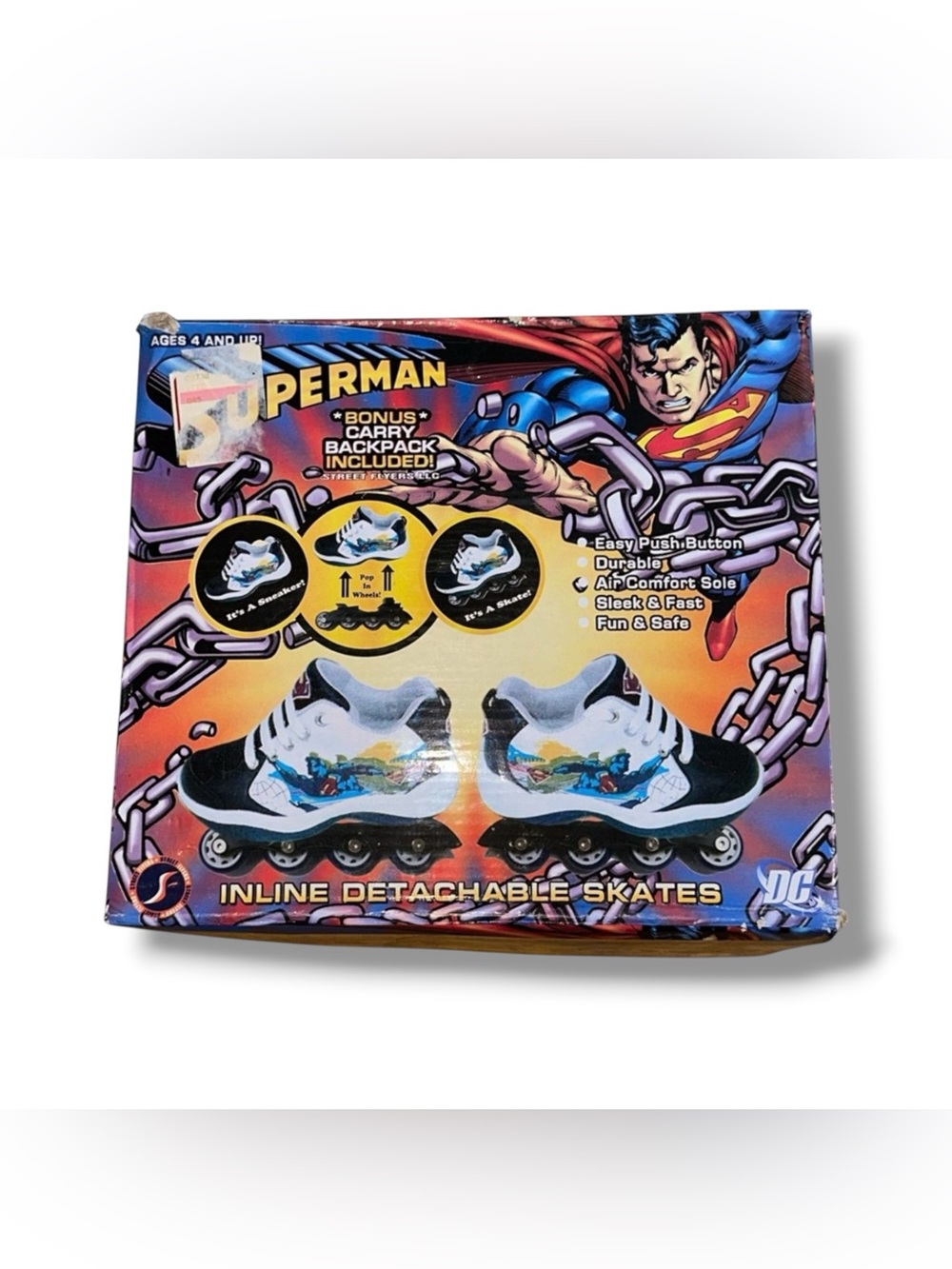 Boy’s Street Flyers 2006 Superman DC Inline Detachable Skates